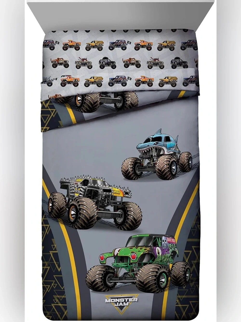 Monster Jam Full Size 11-Piece Bedding & Curtain Set | Grave Digger & Megalodon